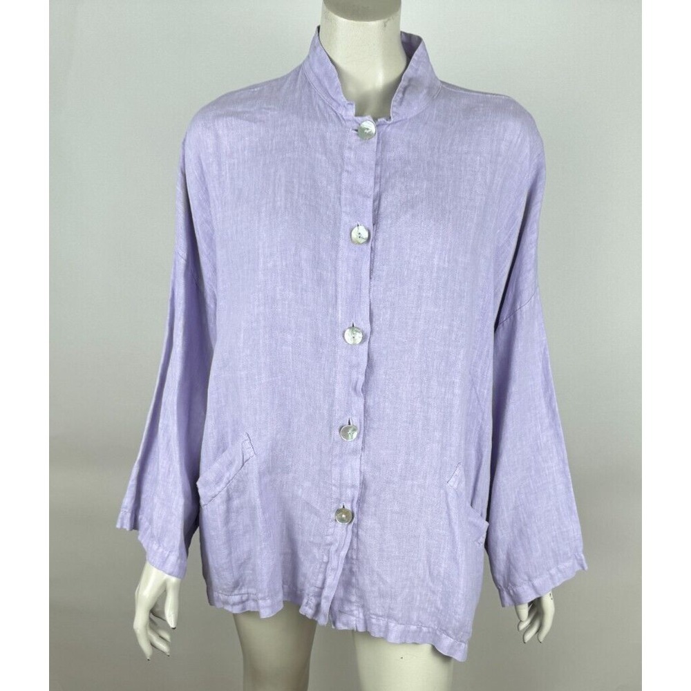 Bryn Walker Lightweight Linen Danuta Jacket Women M EUC Button-up Pocketsโ Lilac